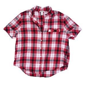 Victoria's Secret Women Plaid Short Sleeve Shirt Red Pink Black Womens Medium